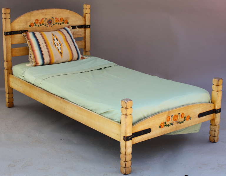 Circa 1930s. Signed Monterey Bed made by Barker Bros. Exterior measures 42
