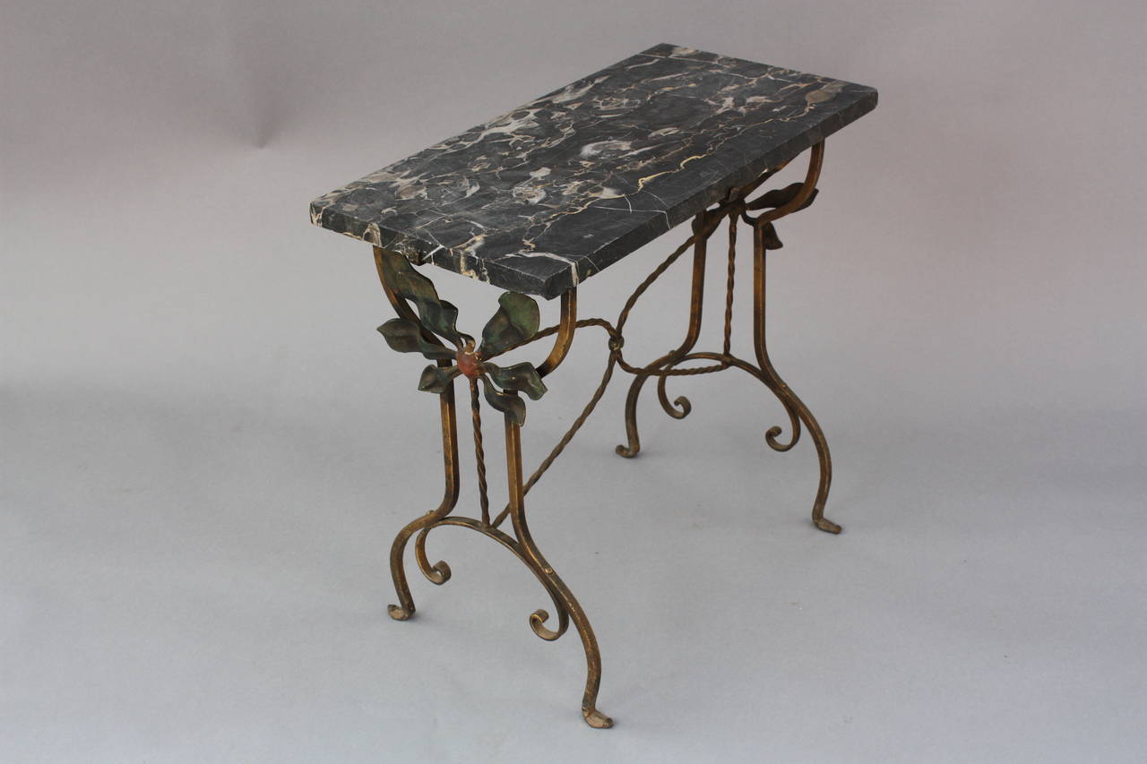 Antique 1920s Wrought Iron and Marble Table