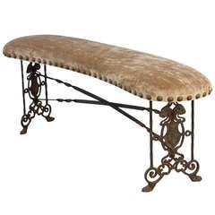 Antique Curved Cast Iron Bench, c. 1920's