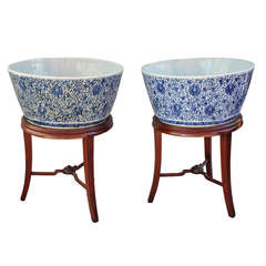 1700s  Pair of Blue & White Chinese Fish Bowls*