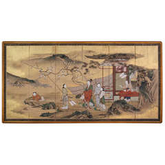 1800s  Six Panel Japanese Screen From Edo Period