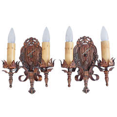 1920s Pair of Spanish Revival Double Polychrome Sconces