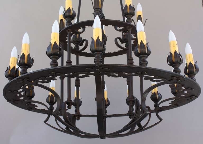 Two Tier Wrought Iron Chandelier For Sale at 1stdibs
