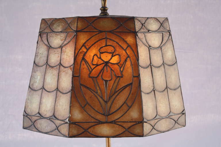 Spanish Colonial 1920s Grand Polychrome Floor Lamp With Wonderful Mica Shade