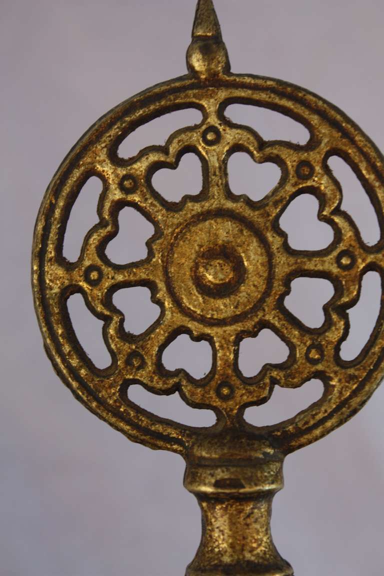 Brass 1920s Pair Of Tall Bronze And Iron Torchieres