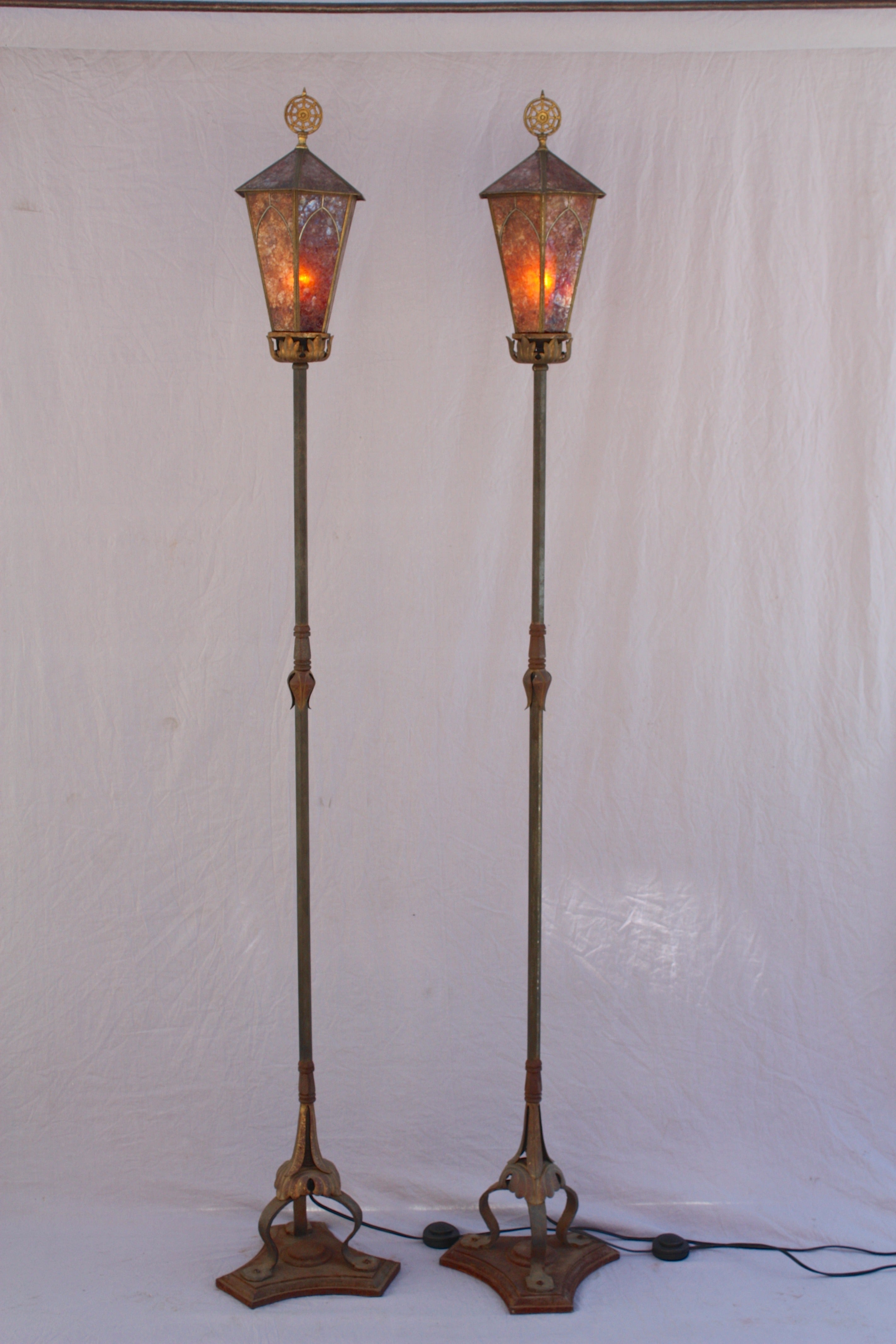 1920s Pair Of Tall Bronze And Iron Torchieres