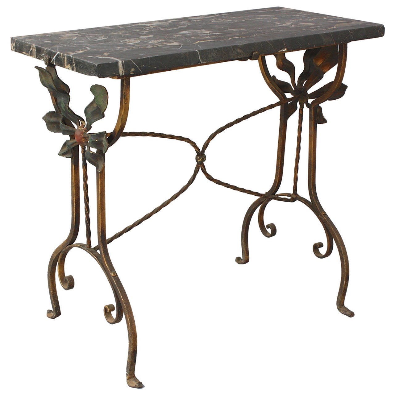 Antique 1920s Wrought Iron and Marble Table at 1stDibs