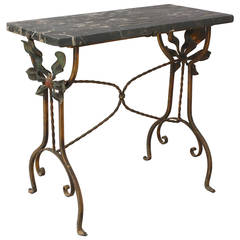 Antique 1920s Wrought Iron and Marble Table