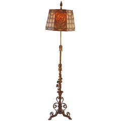 1920s Grand Polychrome Floor Lamp With Wonderful Mica Shade