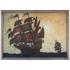 1929 Large Galleon Painting By Otto Hake