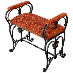 1920s Spanish Revival Wrought Iron Bench