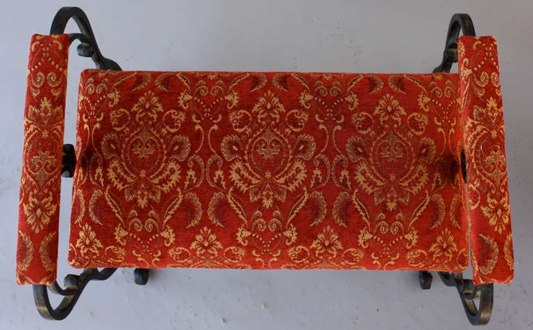 1920s Spanish Revival Wrought Iron Bench In Excellent Condition In Pasadena, CA