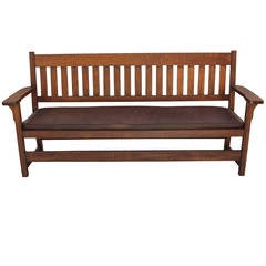 Antique Long Mission Arts and Crafts Bench or Settee, circa 1910