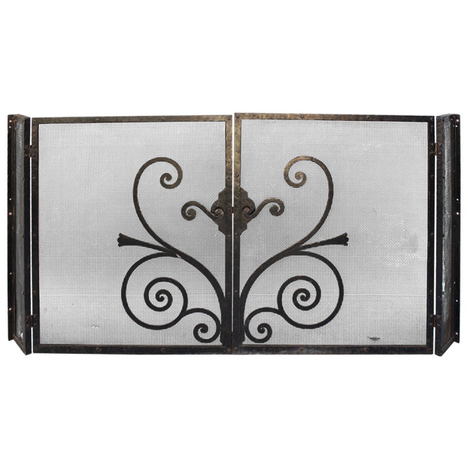 1920s Large Wrought Iron Fire Screen