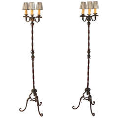 1920s Classic Pair of Wrought Iron Torchieres