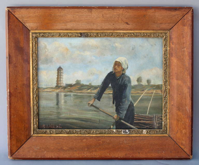 Oil on canvas, measures 22 5/8" W x 18 3/4" H, in original frame. Signed by listed artist, I.A. Grosz, (1847 - 1917), Austria.