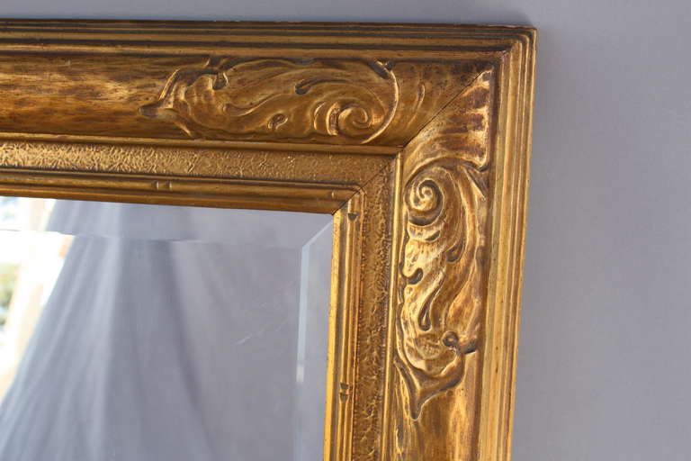1920s Carved Wood Mirror with Gilt Frame In Excellent Condition In Pasadena, CA