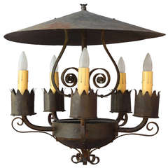 Antique 1920's Monterey Period Wrought Iron Chandelier