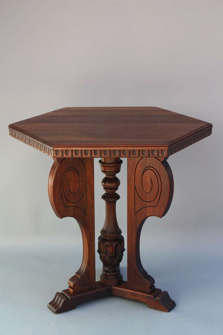 1920's walnut hexagonal table. Nice Original condition. Signed Kittinger. 29 1/8