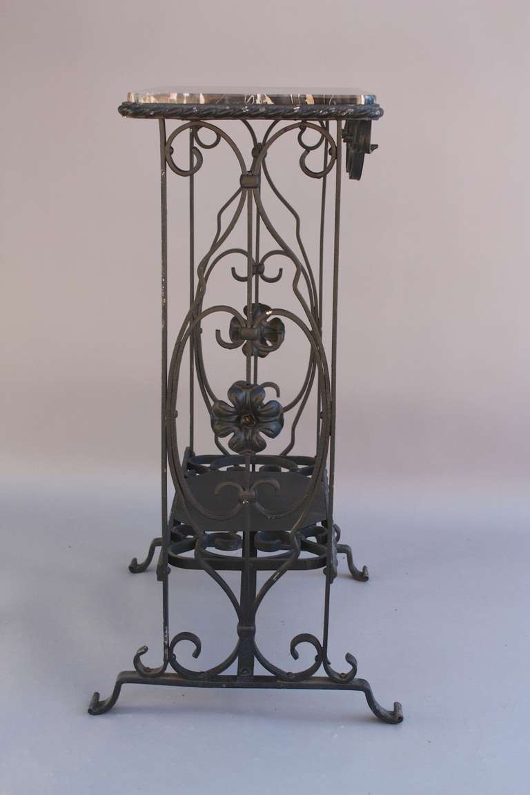 1920s Narrow Wrought Iron and Marble Side Table In Excellent Condition In Pasadena, CA