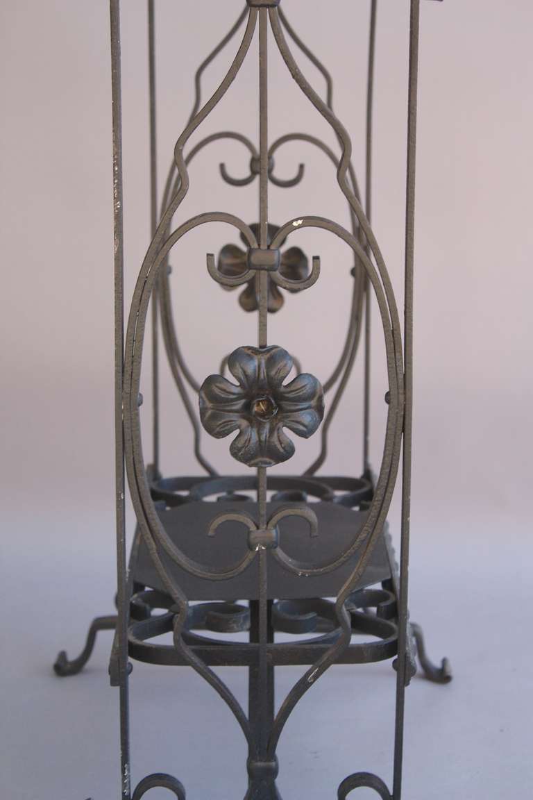 20th Century 1920s Narrow Wrought Iron and Marble Side Table