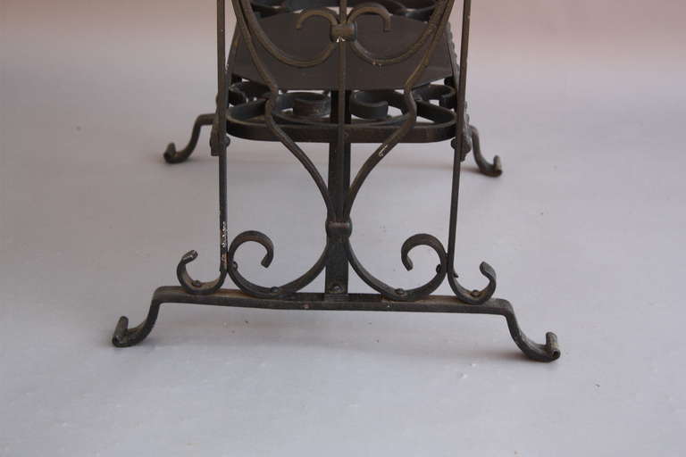 1920s Narrow Wrought Iron and Marble Side Table 1
