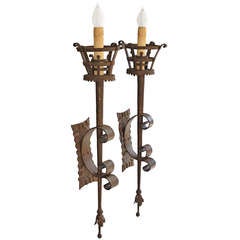 Vintage Pair Of Extra Long Spanish Revival Sconces