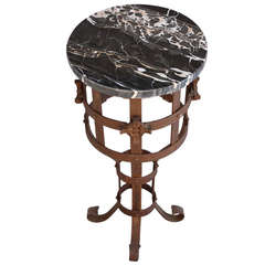 1920s Spanish Revival Wrought Iron Side Table With Beautiful Marble Top