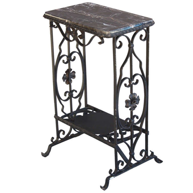 1920s Narrow Wrought Iron and Marble Side Table at 1stdibs