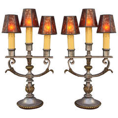 Antique 1920s Pair of Three Light Table Lamps