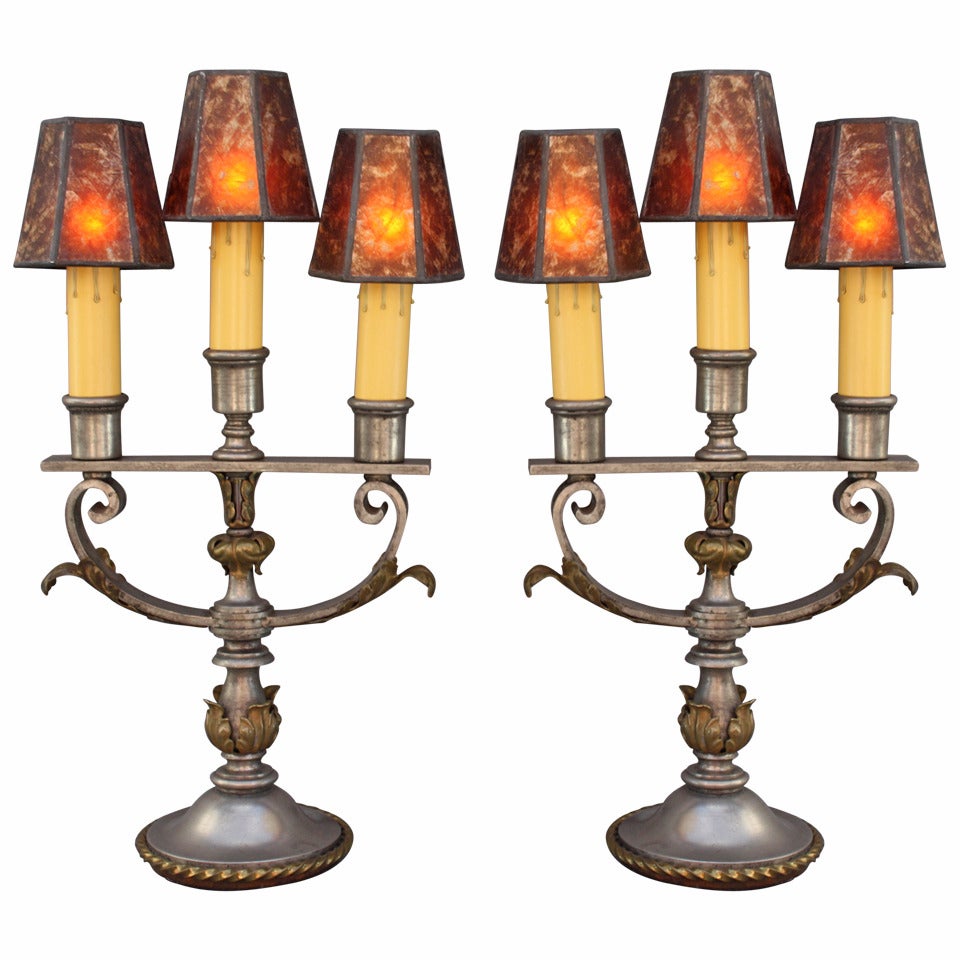 1920s Pair of Three Light Table Lamps