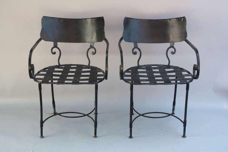Pair of 1930's wrought iron patio chairs. 32.5