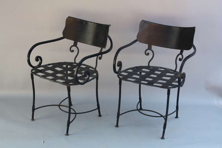 Mid-20th Century 1930s Pair of Wrought Iron Armchairs