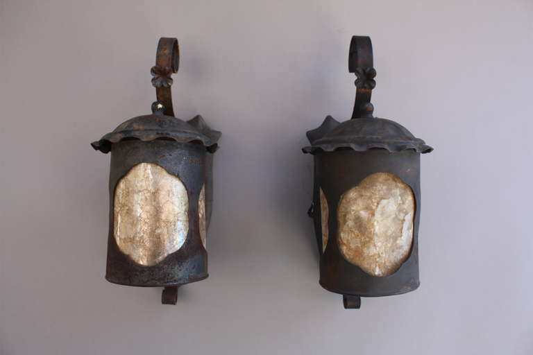 Iron 1920s Pair of Outdoor Sconces