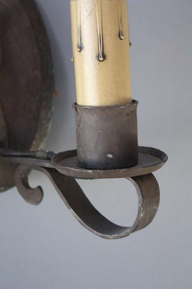 20th Century 1 Of 7 1920s Wrought Iron Double Sconces