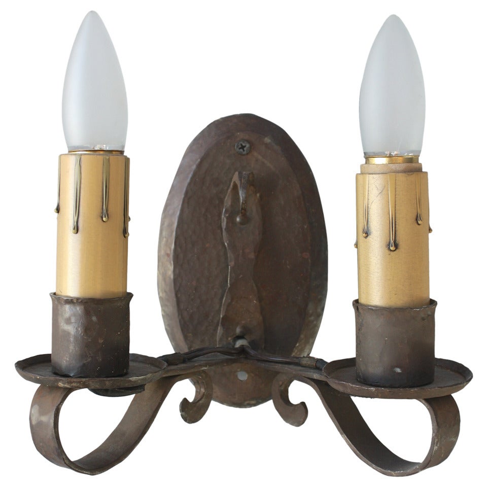 1 Of 7 1920s Wrought Iron Double Sconces