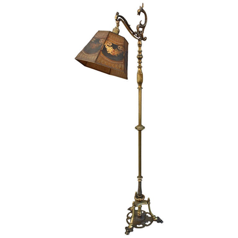 Beautiful Brass Bridge Lamp With Metal Mesh Shade at 1stdibs