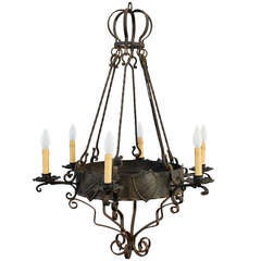 Spanish Revival Chandelier with Shield/Crest Motif