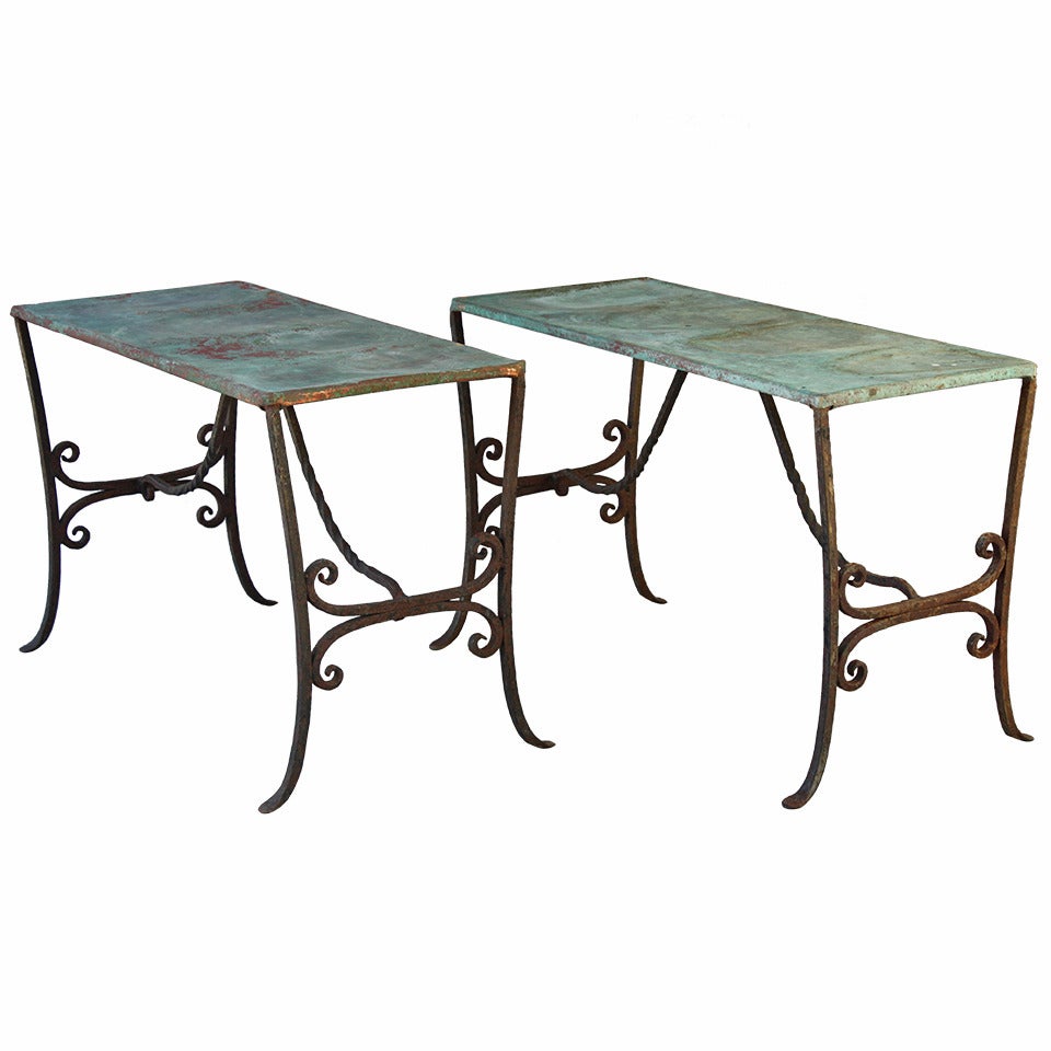 Pair of Iron and Copper Console Tables