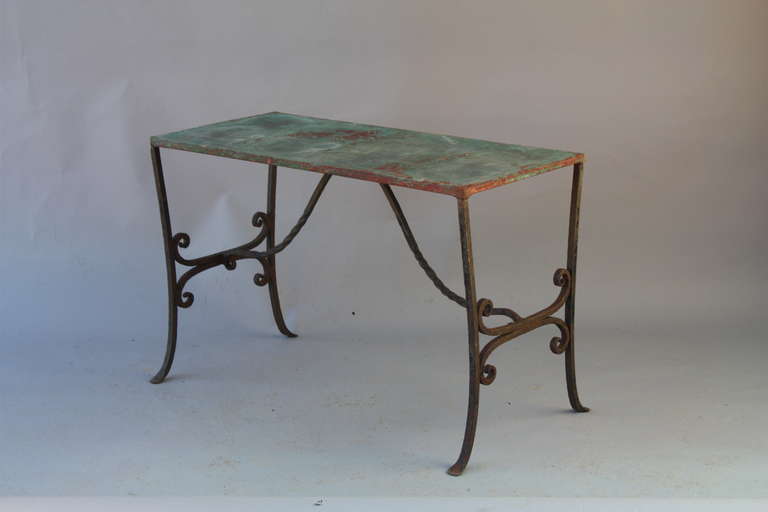 20th Century Pair of Iron and Copper Console Tables