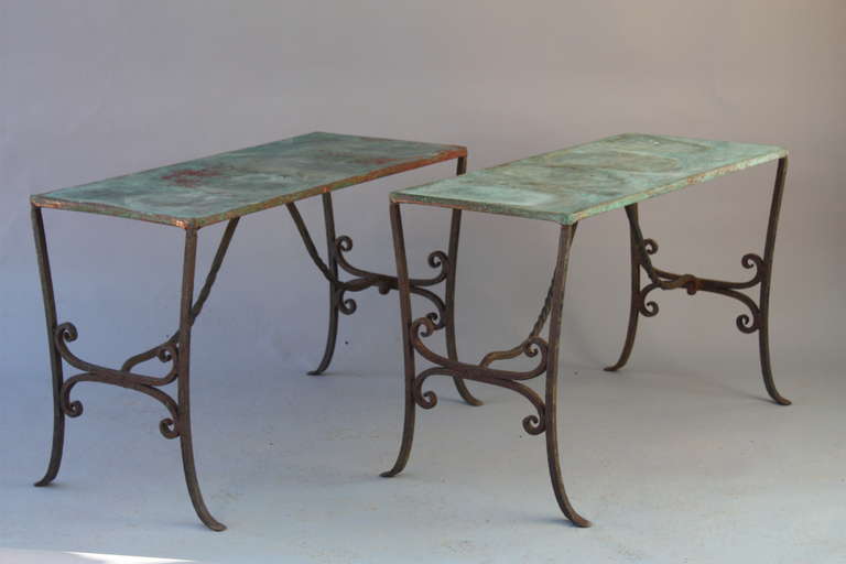 Pair of Iron and Copper Console Tables In Good Condition In Pasadena, CA