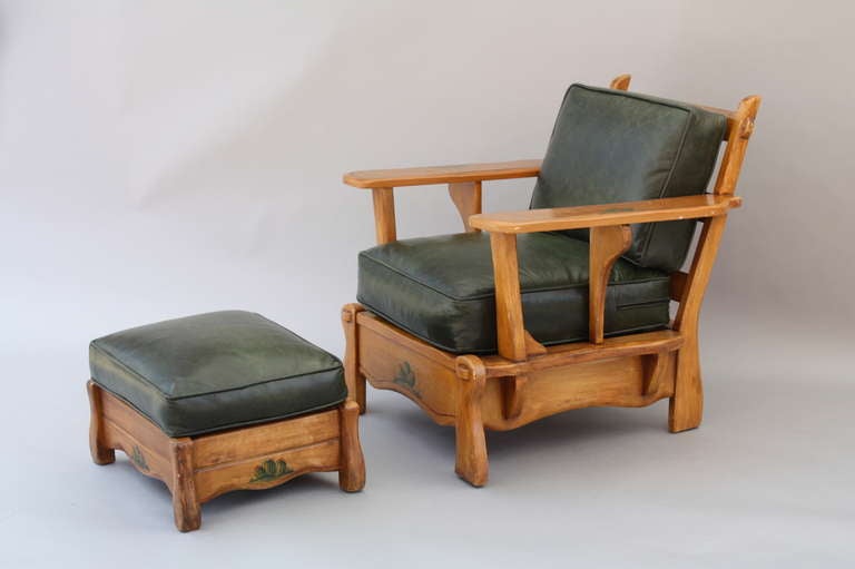 American Monterey Style Armchair and Ottoman