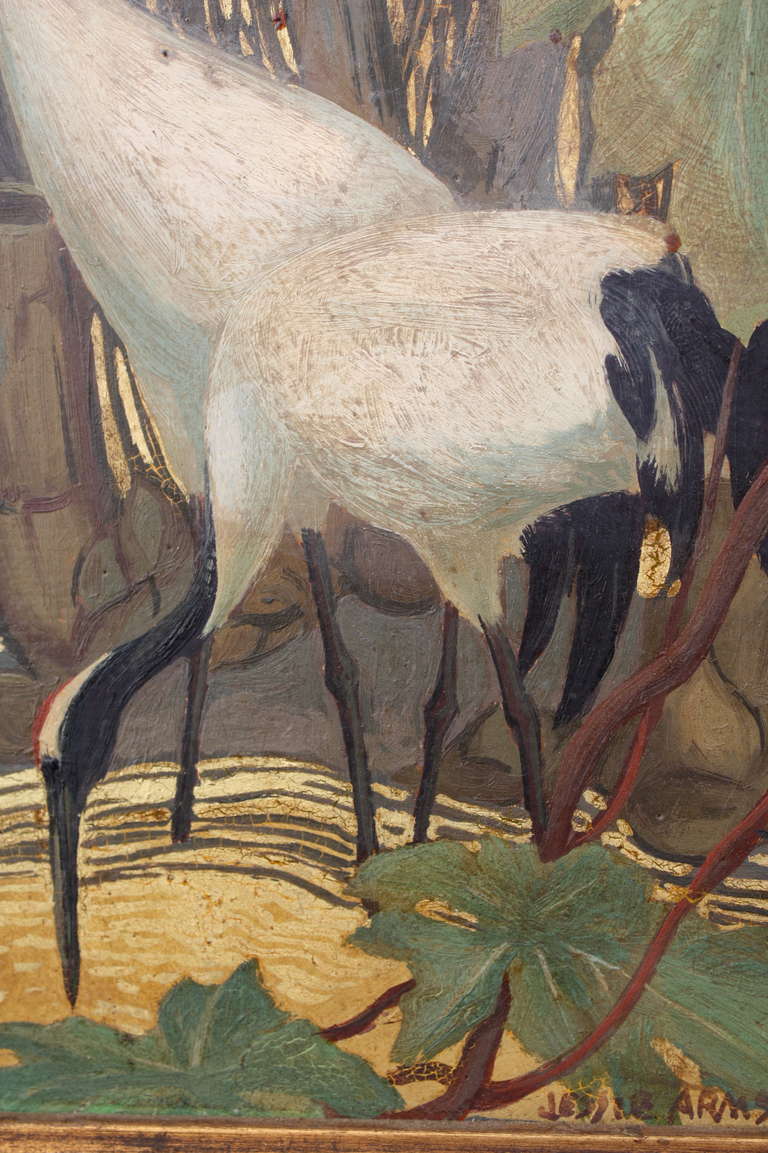 20th Century Painting of Cranes by Jessie Arms Botke