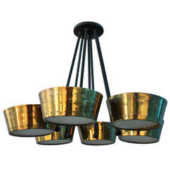 Midcentury Pierced Brass Six Light Chandelier by Lightolier
