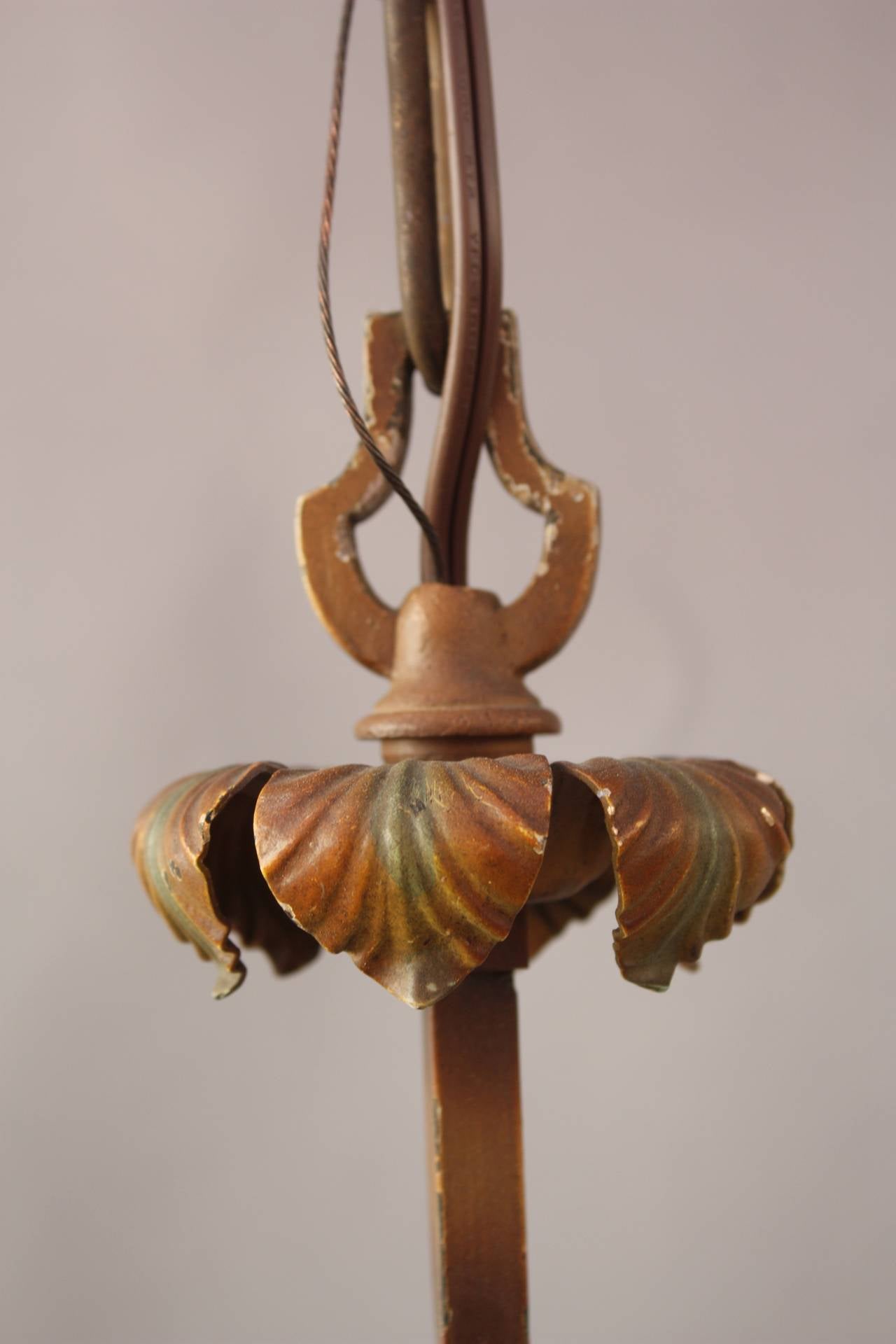 Spanish Colonial 1920s Small Two-Light Chandelier with Flowers For Sale