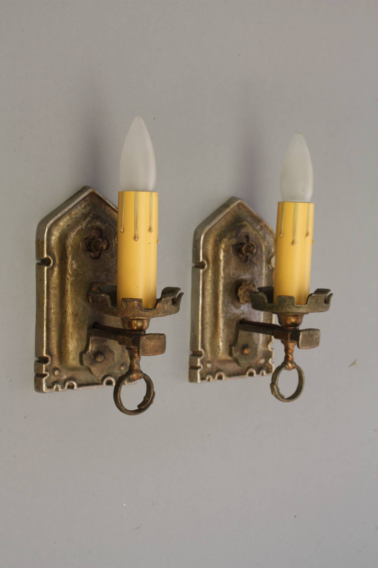 Spanish Colonial Pair of Single Brass Sconces