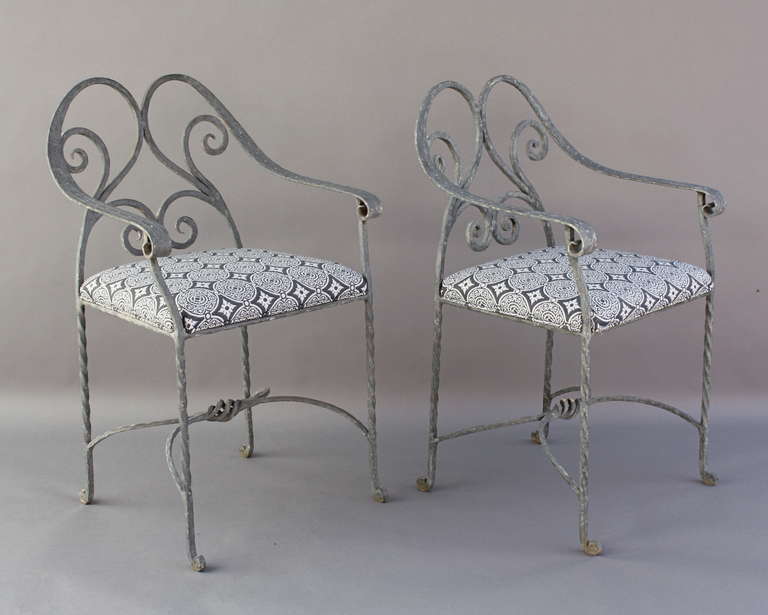 Spanish Colonial 1920s Pair of Wrought Iron Patio Chairs