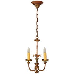 1920s Small Two-Light Chandelier with Flowers