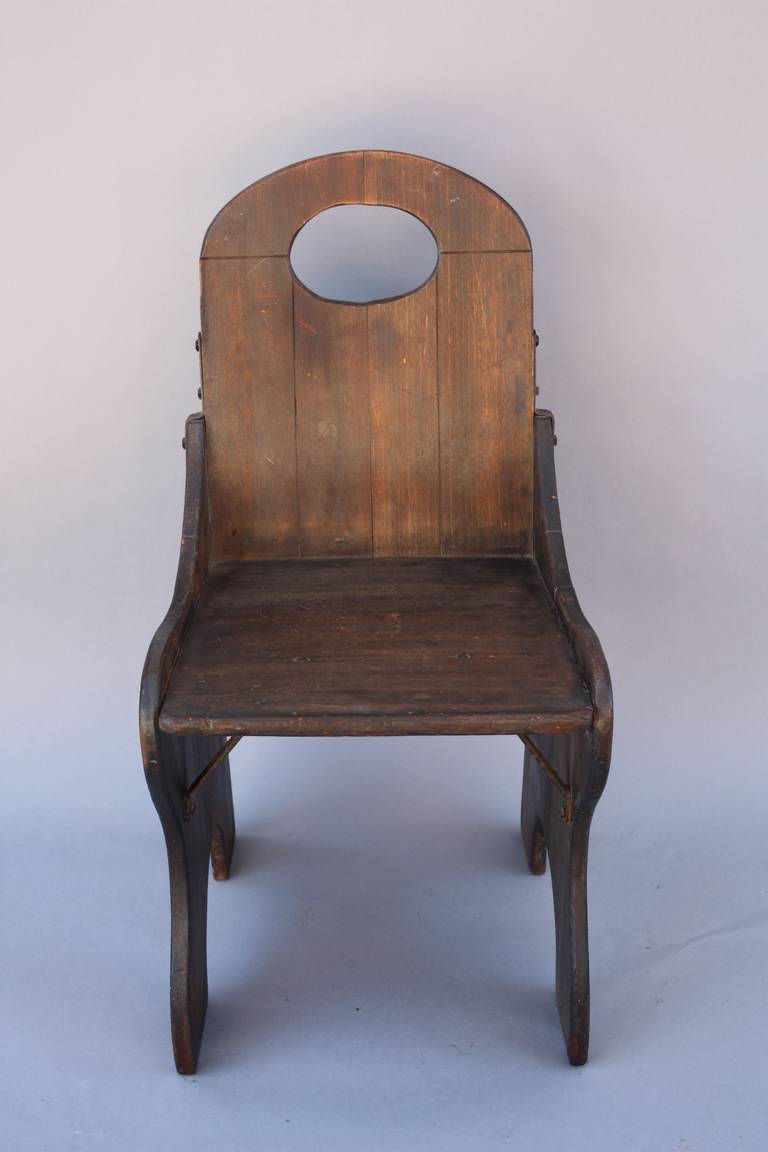 Circa 1930's old world finish side chair with horseshoe brand and Monterey stamp. 33