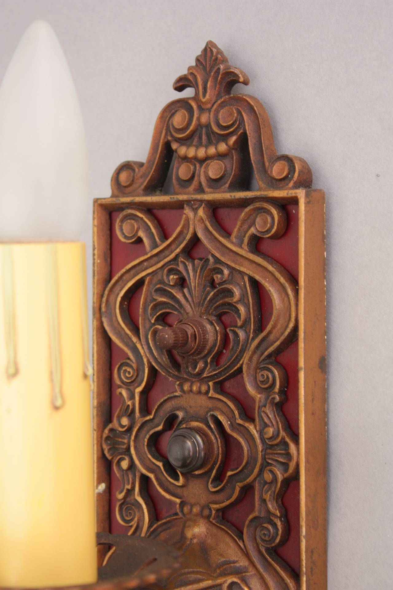 Vintage 1920s Pair of Narrow Polychrome Sconces